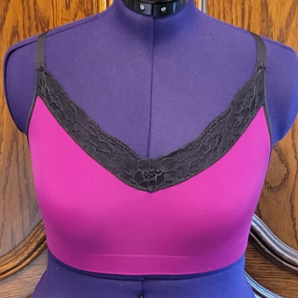 Maidenform Fuchsia Wireless V-Neck Racerback Lace Bralette. Sz: L - Picture 1 of 8